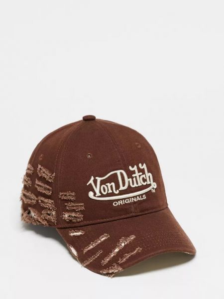 Хлопковая рваная кепка Von Dutch коричневая