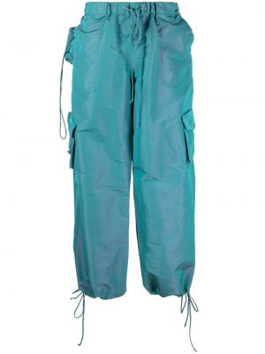 Zvonové kalhoty s nízkým pasem na zip z polyesteru Laquan Smith - zelená