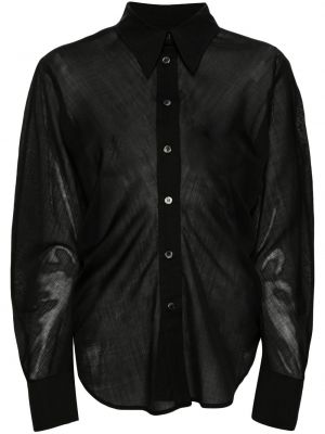 Μάλλινο πουκάμισο με διαφανεια Lvir μαύρο