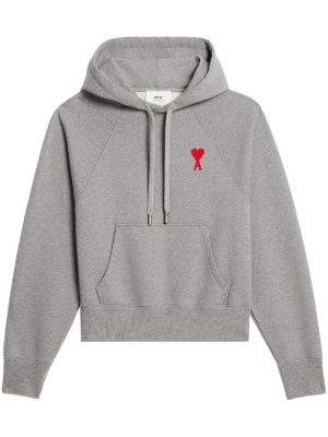 Hoodie med broderi Ami Paris grå