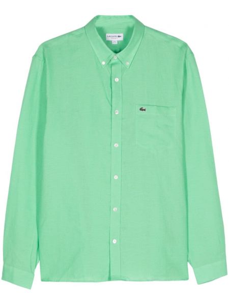 Λινό μακρύ πουκάμισο Lacoste πράσινο