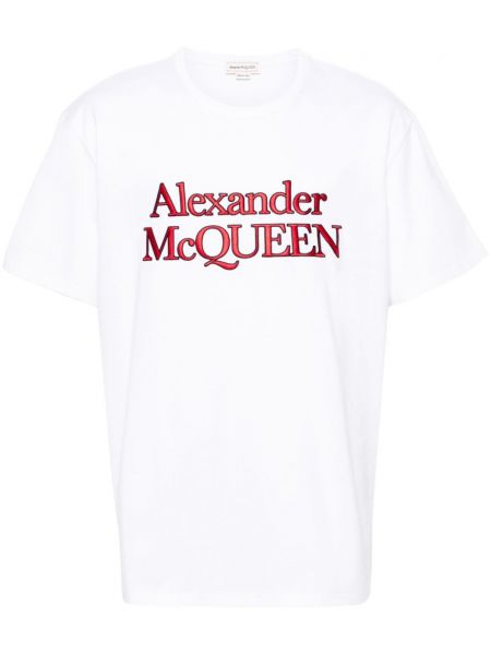 Medvilninis siuvinėtas marškinėliai Alexander Mcqueen balta