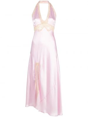 Csipkés virágos hosszú ruha De La Vali rózsaszín