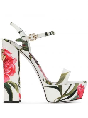 Sandale cu model floral cu platformă cu imagine Dolce & Gabbana alb