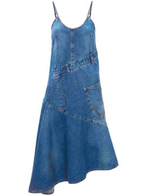 Asimetriškas medvilninis džinsinė suknelė Jw Anderson mėlyna