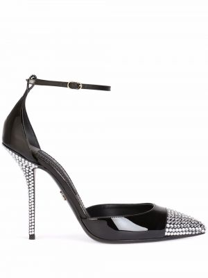 Кожени полуотворени обувки с кристали Dolce & Gabbana черно