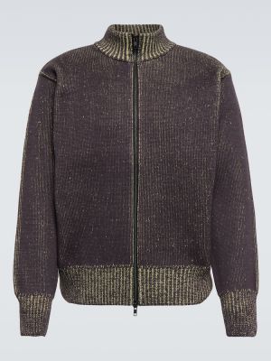 Памучен пуловер с цип Gr10k кафяво