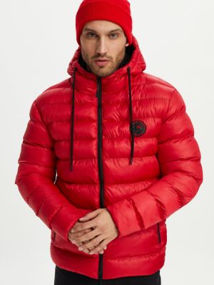 Palton de iarna din fleece cu glugă River Club roșu