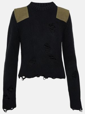 Βαμβακερός μάλλινος πουλόβερ με φθαρμένο εφέ Mm6 Maison Margiela μαύρο