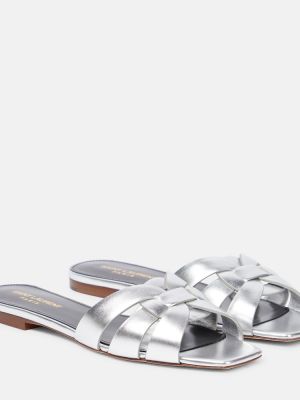 Pantofi din piele Saint Laurent argintiu