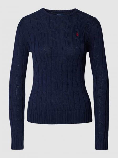 Dzianinowy sweter z dekoltem w serek Polo Ralph Lauren niebieski