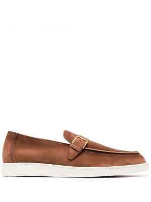 Pantofi loafer din piele cu cataramă Santoni maro