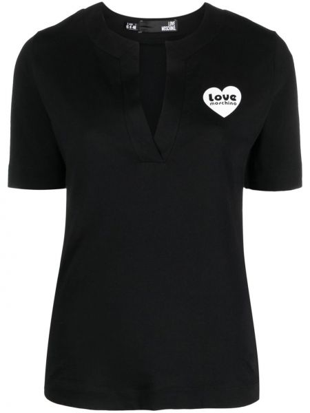 Тениска с принт с v-образно деколте Love Moschino черно