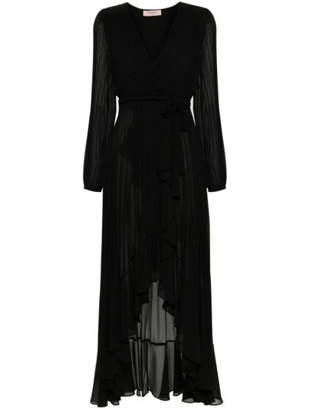 Plisované asymetrické dlouhé šaty Twinset černé