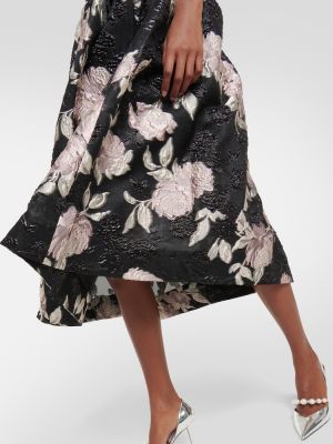 Robe mi-longue à fleurs en jacquard Monique Lhuillier noir