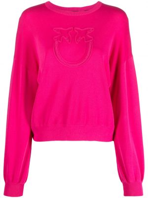 Różowy haftowany sweter bawełniany Pinko
