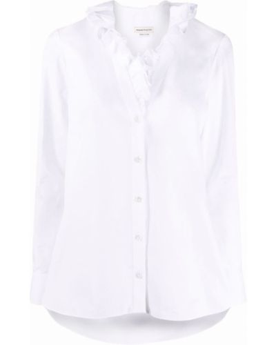 Памучна риза с волани Alexander Mcqueen бяло