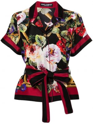 Virágos selyem ing nyomtatás Dolce & Gabbana fekete