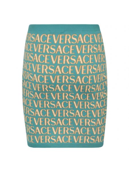 Mini spódniczka bawełniana z nadrukiem Versace niebieska