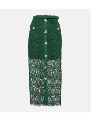 Midi suknja s cvjetnim printom s čipkom Self-portrait zelena