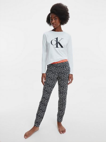 Bílo-černé dámské vzorované pyžamo s vakem Calvin Klein