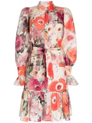 Srajčna obleka s cvetličnim vzorcem s potiskom Marchesa Rosa oranžna