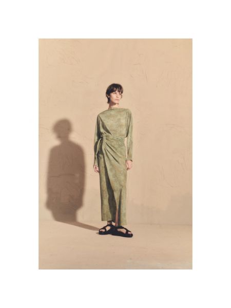 Vestido largo de seda con estampado Cortana verde