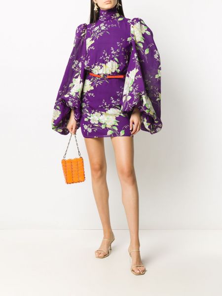 Sukienka mini w kwiatki z nadrukiem The Attico fioletowa