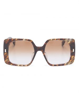 Oversized sluneční brýle s potiskem Fendi Eyewear hnědé