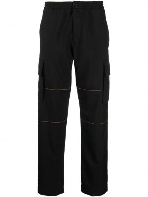 Vlněné rovné kalhoty s tropickým vzorem relaxed fit Marni černé