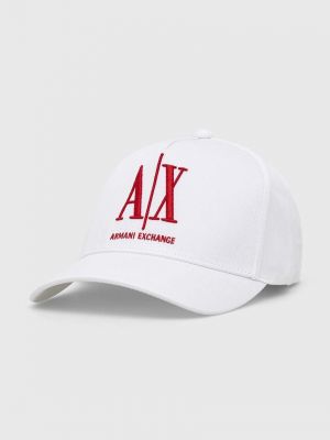 Памучна шапка с апликация Armani Exchange бяло