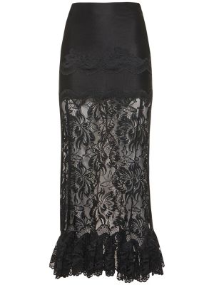 Čipkovaná dlhá sukňa s vysokým pásom Paco Rabanne čierna