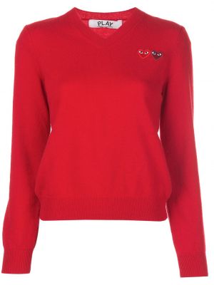 Herzmuster strick pullover mit v-ausschnitt Comme Des Garçons Play rot