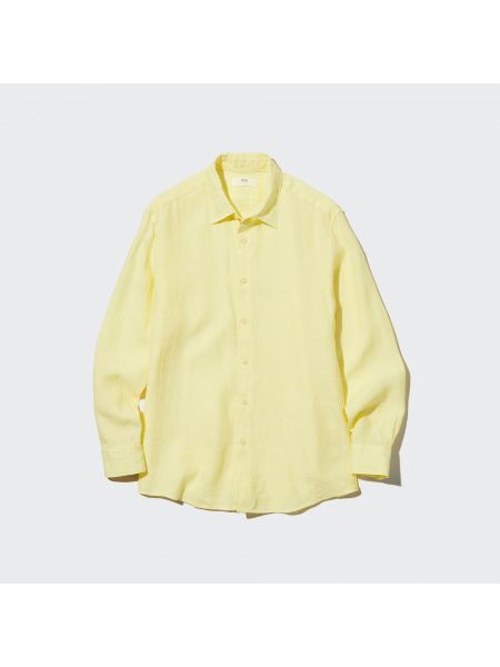 Рубашка UNIQLO стандартного кроя из льна премиум класса желтый