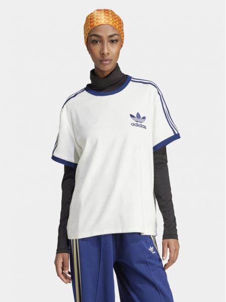 Prugasta majica bootcut Adidas bijela