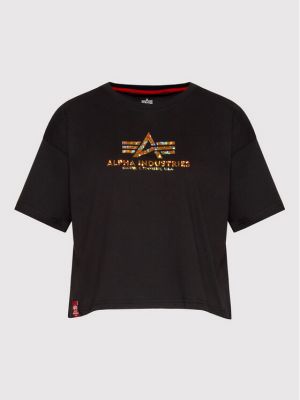 Relaxed fit raštuotas marškinėliai Alpha Industries juoda