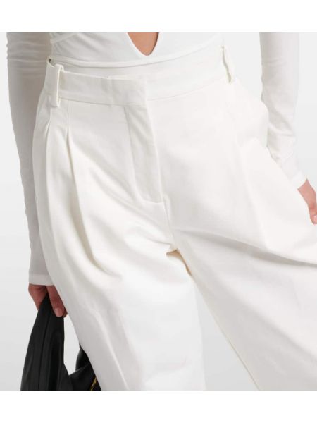 Βαμβακερό παντελόνι με ψηλή μέση σε φαρδιά γραμμή Tove λευκό