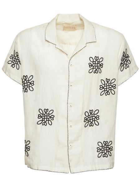 Ленена риза бродирана Harago бяло