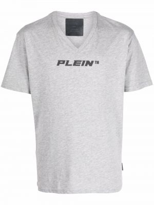 Тениска с принт с v-образно деколте Philipp Plein сиво