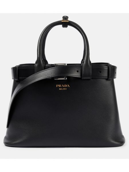 Δερμάτινη τσάντα ώμου με αγκράφα Prada μαύρο