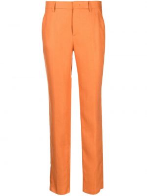Lniane spodnie slim fit Tagliatore pomarańczowe