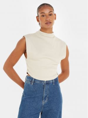 Slim fit priliehavá blúzka Calvin Klein Jeans béžová