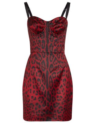 Mini robe en satin à imprimé à imprimé léopard Dolce&gabbana rouge