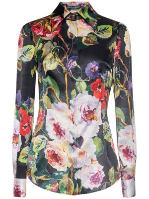 Svilena satenska srajca s cvetličnim vzorcem Dolce & Gabbana