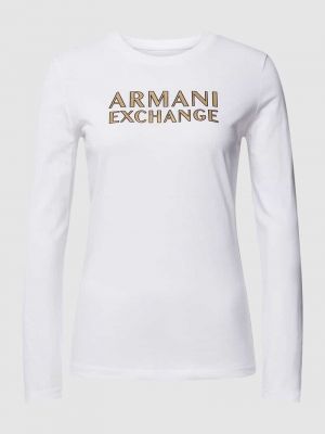 Bluzka z nadrukiem z długim rękawem Armani Exchange biała