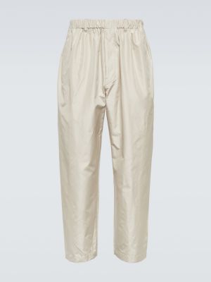 Pantalones rectos de seda Lemaire beige