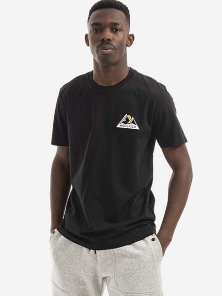 Bavlněné tričko s potiskem Woolrich černé