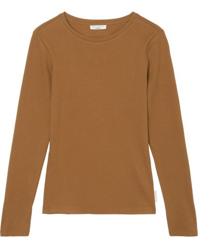 Jednofarebné bavlnené priliehavé tričko s dlhými rukávmi Marc O'polo Denim - hnedá