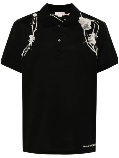 Çiçekli polo yaka tişört Alexander Mcqueen siyah