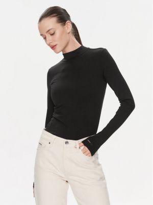Bavlnená slim fit priliehavá blúzka Calvin Klein čierna